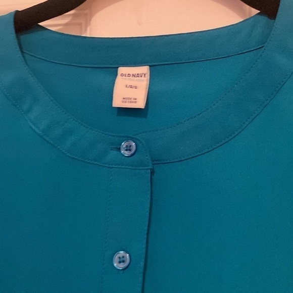 Old navy woman mock collar button down shirt front pocket size L teal green - Picture 3 of 8